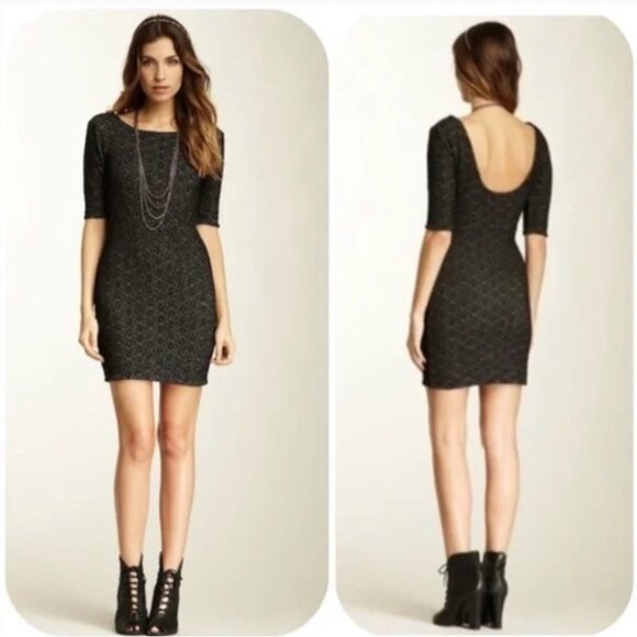 Free People Lady Pucker Black  Knit Scoop Back Bodycon Mini Dress XS - Picture 1 of 15